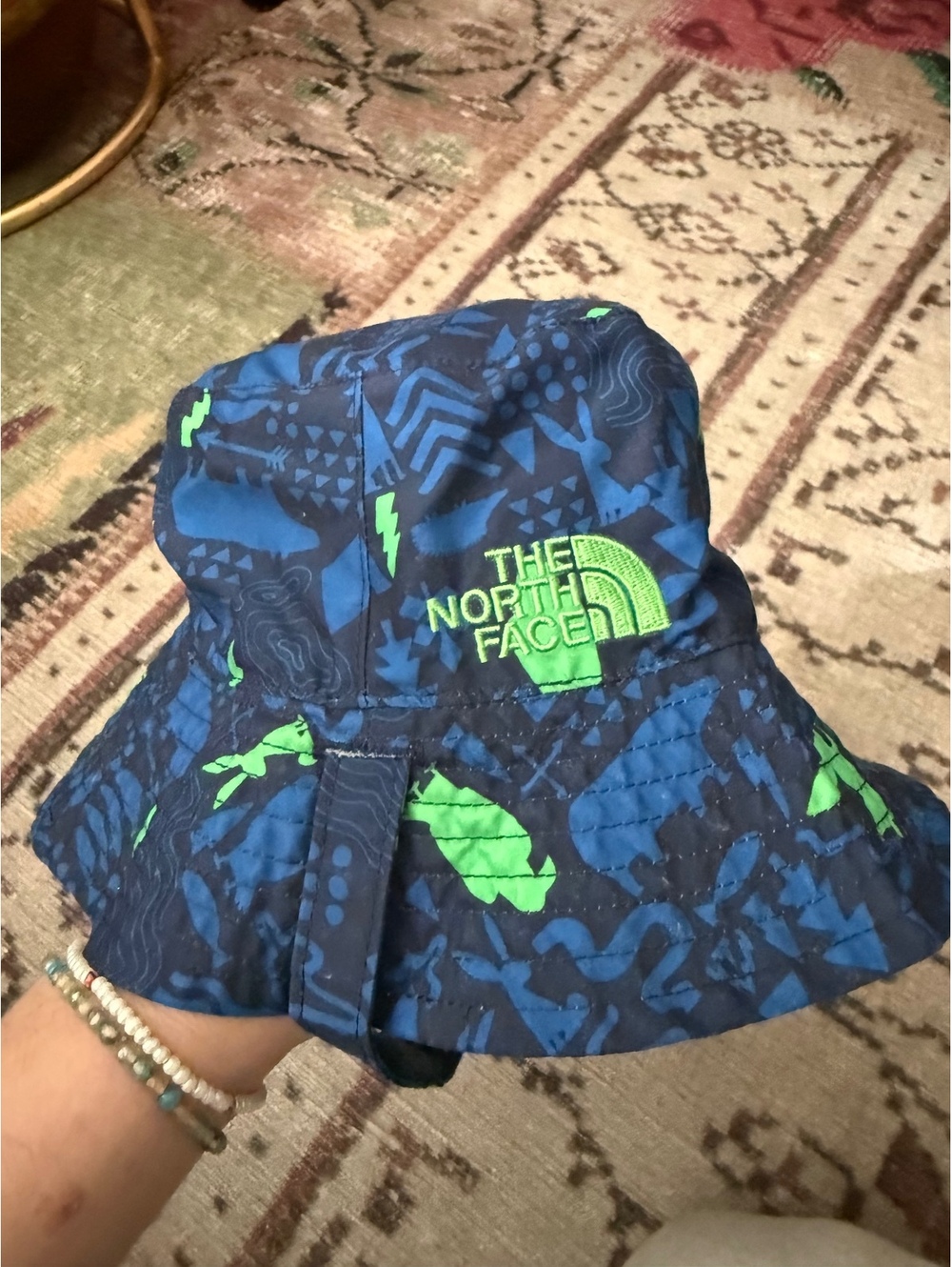 North Face sun blue green bucket hat topographic print